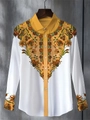 Men's slim-fit long-sleeved shirt featuring white fabric with orange floral prints - S / Tops / White and Yellow Floral Print (ACS242)