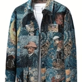 Men's shirt with Van Gogh star art print and jacquard texture in dark blue M - S / Tops / Jacquard Van Gogh Portrait (A-141-27)