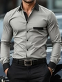 Slim fit long sleeve shirt in light gray with contrasting black collar and cuffs - S / Tops / Light Gray Patchwork (ACS259)