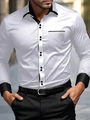 Men's slim fit long sleeve shirt in classic black and white contrast button down style - S / Tops / White Contrast (ACS243)