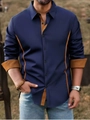 Navy blue slim-fit casual long sleeve shirt with vibrant orange contrast stripe details - S / Tops / Navy & Orange Streamline (A-141-29)