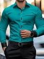 Men's slim fit long sleeve shirt in turquoise with black contrast trim and pocket details - S / Tops / Cyan Green Contrast (ACS243)