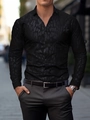 Men's slim-fit long sleeve shirt featuring a subtle black leopard print pattern - S / Tops / Black Leopard (A-141-33-Black)