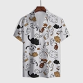 Men's casual white short-sleeve shirt featuring vibrant cartoon cat prints and dark buttons - 4XL / Cartoon Cat White Background Full Print (DZ-03)