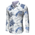 Detailed view of long sleeve shirt featuring navy blue coral print on white fabric - 3XL / Tops / HJ-hd1131