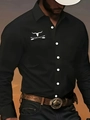 Men's black long sleeve western shirt with white bull skull and arrow embroidery - S / Tops / Black Bull Head Print