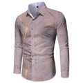 Close-up of golden feather leaf prints and button-down collar on men's purple shirt - 3XL / Tops / HJ-hd1134