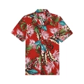 Men's red Hawaiian short sleeve shirt with tropical palm leaf print and white buttons - 3XL / Tops / Color 15