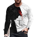 Men's long sleeve T-shirt with black and white Jesus print and vertical cross graphic - 6XL / Tops / Two-tone Religious Jesus Print (CT-98)