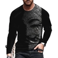 Men's loose black long sleeve T-shirt featuring a unique graphic portrait print - 6XL / Tops / Letter Mosaic Portrait Print (CT-76)