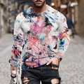 Men's 3D abstract digital print long sleeve T-shirt with a street style crew neck design - S / Tops / Colorful Abstract Splatter Art Style