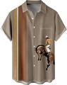 Detail of men's short sleeve shirt with vintage stripes and cowboy riding horse print - M / Western Cowboy Style (TTCS1002)
