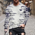 Men's casual long sleeve t-shirt with abstract blue ink stripe print on white fabric - S / Tops / Abstract Ink Stripe Style