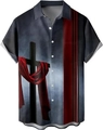 Detailed view of men's short sleeve shirt featuring cross print and vertical stripes - M / Cross Stripe Style (TTCS1004)