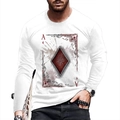 Men's loose white long sleeve T-shirt featuring vintage Ace of Spades poker art print - 6XL / Tops / White Diamonds A Pattern Print (CT-70-1)