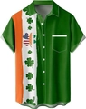 Detail of St. Patrick’s Day Hawaiian shirt featuring clover prints and chest pocket - M / St Patrick's Day Shamrock Style (TTCS1006)