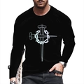 Men's black long sleeve T-shirt with 3D religious cross and crown of thorns print - S / Tops / Black Thorn Cross Style