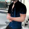 Detail shot of men's short sleeve shirt with blue and black ink splash 3D print - M / Black Blue Ink Splash Gradient Style (DXZC-168)