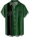 Close-up of green Shamrock print on breathable short sleeve shirt for men with chest pocket - M / Dark Green Shamrock Style (TTCS1008)