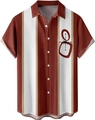 Detail of vintage striped short sleeve shirt with geometric star patterns on chest pocket - M / Vintage Red Stripe Geometric Style (TTCS1009)