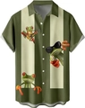 Detailed view of the olive green vertical stripes and cartoon frog print on the shirt - M / Funny Frog Stripe Style (TTCS1010)