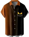 Detail of Halloween men's shirt showing the orange and black contrast with a skull pocket print - M / Halloween Color Block Skeleton Smile Style (TTCS1011)