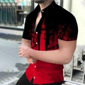 Detail eines Herrenhemdes in Rot-Schwarz-Kontrast mit künstlerischem Tintenspritzer - M / Rot Schwarz Rissmuster Kontraststil (DXZC-170)