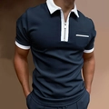 Dettaglio della polo da uomo blu navy con cerniera metallica e finiture bianche a contrasto - S / Stile Blu Marino a Contrasto (PLLD-271)