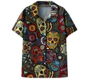 Herenoverhemd met korte mouwen en kleurrijke Mexicaanse sugar skull 3D-digitale print - 4XL / Mexicaanse Dag van de Doden Schedel (DZ-109)