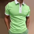 Polo da uomo verde brillante con colletto bianco a zip e taschino sul petto casual - S / Stile Verde Erba Brillante a Contrasto (PLLD-272)