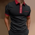 Polo da uomo slim fit grigio antracite con dettagli rossi a contrasto e tasca zip - S / Stile Nero Carbone Con Contrasto Rosso (PLLD-273)