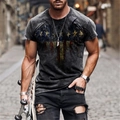 Detail of grey acid washed men's t-shirt with American flag cross graphic print - 6XL / Style 0929