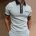 Men's light grey short sleeve polo shirt with black contrast zip neck and chest pocket - S / Light Gray With Black Contrast Style (PLLD-275)