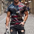 Detail of 3D American flag eagle print on men's street style breathable crew neck t-shirt - 6XL / Style 0927