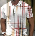 Detalle de polo blanco para hombre con modernos estampados 3D de cuadros y rayas - 4XL / Cuadrícula Multicolor Rojo Gris Marrón (PLD-55)