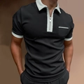 Men's stylish short sleeve polo shirt with contrast trim and modern zipper neckline - S / Black With Gray Trim Style (PLLD-278)
