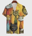 Men's short sleeve shirt with vibrant yellow 3D cat print and classic button-down collar - 4XL / Yellow Tie Cat Pattern (DZ-13)