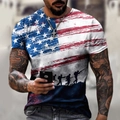Men's 3D US flag T-shirt with vintage American flag and soldier silhouette print - 6XL / Style 0926