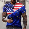 Men's 3D print T-shirt featuring diagonal USA and European Union flag designs - 6XL / Style 0925
