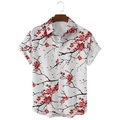 Men's short sleeve shirt with vintage red cherry blossom 3D digital floral print - 4XL / Vintage Red Plum Print (DZ-04)