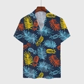 Men's navy short sleeve shirt with vibrant yellow pineapple print on wooden hanger - 4XL / Dark Blue Tropical Pineapple Leaf (DZ-15)