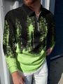 Détail d'un polo à manches longues avec imprimé numérique vert fluo et fermeture éclair - S / Style à Texture Abstraite Noir et Vert (PLLC-57)