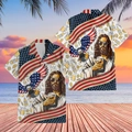 Men's retro short sleeve shirt with patriotic beer eagle print in beach sunset style - S / American Retro Beer Eagle (DZ-29)