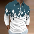 Polo homme à manches longues avec motifs géométriques en losanges sarcelle et blanc - S / Hauts / Patchwork Losange Vert Foncé (PLLC-63)