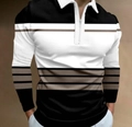 Détail d'un polo à manches longues avec rayures tricolores et col à fermeture éclair - S / Hauts / Bloc Horizontal Noir Blanc Brun (PLLC-64)