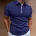 Detail of navy blue slim fit men's polo shirt featuring a modern half-zip collar design - S / Navy Blue Style (PLLD-262-11)