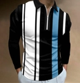 Détail du polo pour homme avec col zippé et rayures verticales bleues blanches et noires - S / Hauts / Rayures larges bleu blanc noir (PLLC-72)