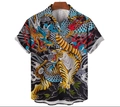 Men's short sleeve shirt with 3D dragon and tiger print on a black base fabric - S / Oriental Dragon Tiger Fight (DZ-36)