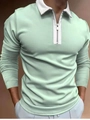 Dettaglio polo da uomo a maniche lunghe con colletto bianco e cerniera lampo anteriore - 4XL / Verde Menta