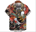 Men's short sleeve shirt featuring red fire and demon ukiyo-e digital print - S / Japanese Asura Ghost God (DZ-35)